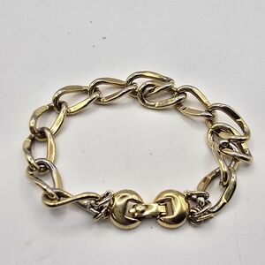 Vintage MONET Signed Two-Tone Gold & Silver Tone Oval Link Bracelet